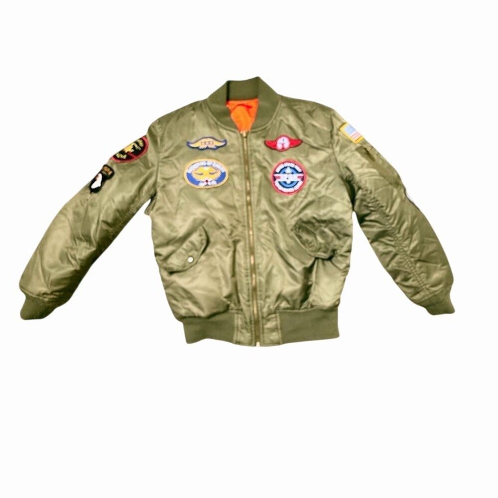 Alpha Industries Kids MA-1 Bomber Jacket Olive Green Top Gun Patches 10/12
